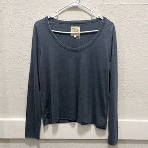 Chaser Charcoal Blue/Gray Long Sleeve Raw Hem Women's Tee